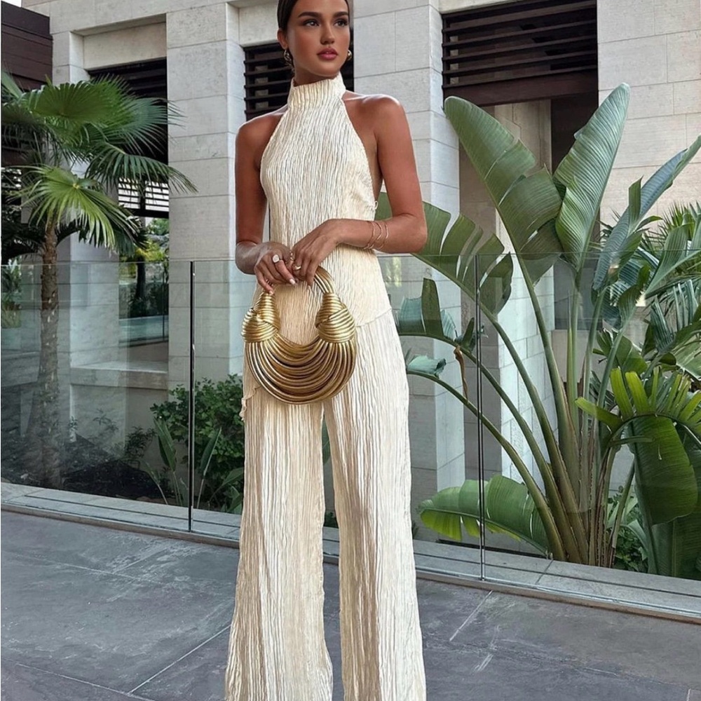 Commense Cream Halter Jumpsuit